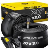 Ultraverse 20 x 3.0 Inner Tube Set with Schrader Valve - Ideal for Mountain Bikes & E-Bikes with 20-Inch Fat Tires - Durable & Reliable Performance- 2 Pack with Tire Levers