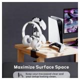 TpeeTeek Headphone Stand with Controller Holder, Aluminum Under Desk Clamp Headset and Controller Stand - 2 in 1 Headphone Hanger for Desktop PC Gaming Accessories Organizer with PS5 Xbox Series S