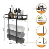 Towel Racks for Bathroom Wall Mounted, Xstydes Metal Towel Holder with Wooden Shelf for Folding Large Towels, Towel Storage for Small Bathroom Organizer Decor or RV Camping, Black