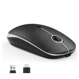 VssoPlor Type C Wireless Mouse, USB C MacBook Wireless Mouse Dual Mode Cordless Mice with USB and Type C Receiver Compatible with PC, Laptop, MacBook and All Type C Devices-Black and Silver