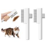 Marchul 2Pcs Pet Comb Flea Comb Set for Cats Dogs, Cat Grooming Brush with Release Button and Stainless Steel Round Teeth, Self-Cleaning Dog Combs for Removing Pet Hair, Knots & Loose Fur, White