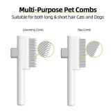 Marchul 2Pcs Pet Comb Flea Comb Set for Cats Dogs, Cat Grooming Brush with Release Button and Stainless Steel Round Teeth, Self-Cleaning Dog Combs for Removing Pet Hair, Knots & Loose Fur, White