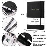 2026 Diary - 2026 Daily Planner, Appointment Book with Tabs, Pen Loop, Bookmarks, Inner Pocket, January to December 2026, 5.75\" x 8.25\"