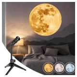 BODLYL Non-Fade Moon Projector Night Light, USB Powered Moon Lamp Romantic Atmosphere Night Light Projector for Bedroomr, Gift for Kids Moon Lover Couples Selfie Wall Ceiling Decor with 3 Colors