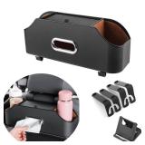 Car Back Seat Organizer with 2 Drink Cup Holder and Tissue Box, Headrest Hanging Storage Box with Hooks and Phone Holder, Multi-Functional Storage for Kids and Travel. (Black)