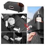 Car Back Seat Organizer with 2 Drink Cup Holder and Tissue Box, Headrest Hanging Storage Box with Hooks and Phone Holder, Multi-Functional Storage for Kids and Travel. (Black)