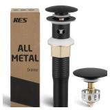 KES All Metal Bathroom Sink Drain with Strainer Basket Hair Catcher Anti Clog Pop Up Drain Stopper for Lavatory Vanity Vessel Sink with Overflow, Rustproof 18/8 Stainless Steel Matte Black S2013A-BK