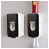 2 Slot Toothbrush Holder and Toothpaste Dispenser Wall Mounted, Automatic Toothpaste Squeezer, 2 in 1 Tooth Brush Toothpaste Organizer for Shower (Black 2Pack)