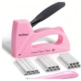 Pink Staple Gun for Crafting Projects, Light Duty Staple Gun for Wood with 1600pcs JT21 Staples 1/4, 5/16, 3/8 inch, Fabric Stapler Gun for Crafts, Bulletin Board Stapler for Teachers