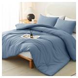 CozyLux Grayish Blue Queen Comforter Set, 3 Pieces Dusty Blue Solid Breathable Quilted Bedding Sets, Luxury Soft Fluffy Bed Set with Down Alternative Comforter All Season (1 Comforter & 2 Pillowcases)