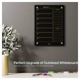 Black Glass Golden Weekly Dry Erase Calendar & Menu Whiteboard for Wall, Meal Planning & Grocery Shopping List White Board for Kitchen & Home, 15x11, 4 Wet Erase Markers Included, Yeoux