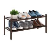 BMOSU 2-Tier Bamboo Shoe Rack Premium Stackable Shoe Shelf Storage Organizer for Hallway Closet Living Room Entryway Organizer(Brown)