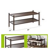 BMOSU 2-Tier Bamboo Shoe Rack Premium Stackable Shoe Shelf Storage Organizer for Hallway Closet Living Room Entryway Organizer(Brown)