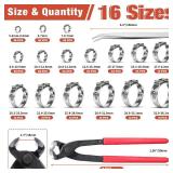 AKIHISA 360Pcs 16 Sizes Single Ear Hose Clamps, 5.3-36.1mm Stainless Steel_304 Crimp Hose Clamps Cinch Rings Assortment Kit for Automotive, Pipe, Plumbing