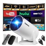 Mini Projector with WiFi and Bluetooth Built-in Apps Smart Projector Support 4K 1080P FHD 180° Adjustable Auto Keystone Compatibile with HDMI/TV Stick/Memory Stick/Laptop, White