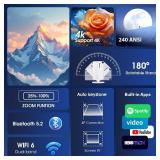 Mini Projector with WiFi and Bluetooth Built-in Apps Smart Projector Support 4K 1080P FHD 180° Adjustable Auto Keystone Compatibile with HDMI/TV Stick/Memory Stick/Laptop, White