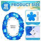 Sherr 48 Pcs LED Hawaiian Leis Light up Flower Leis Necklace with LED Lights Luau Flowers Necklaces for Masquerade Beach Wedding Tropical Themed Party Supplies(Bright Blue)