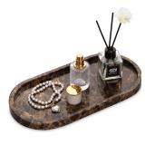 Oval Marble Bathroom Vanity Tray, Natural Luxury Marble Home Kitchen Bathroom Table Tray, Stone Decorative Countertop Tray for Coffee Perfume Jewelry (Dark Brown, 12\" x 6\" x 0.8\")