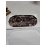 Oval Marble Bathroom Vanity Tray, Natural Luxury Marble Home Kitchen Bathroom Table Tray, Stone Decorative Countertop Tray for Coffee Perfume Jewelry (Dark Brown, 12\" x 6\" x 0.8\")