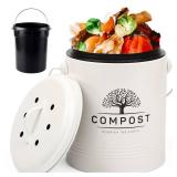 Perfnique Kitchen Compost Bin, 1.3 Gallon Countertop Compost Bin with Lid, Indoor Compost Bucket Includes Inner Bucket Liner and Carbon Filter, Small Compost Bin (Without Bags, Cream)