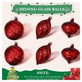 6 PCS Glass Christmas Ball Ornaments, Hand Blown Ornaments Hanging Balls,Glass Xmas Tree Home Wedding Birthday Party Holiday Decorative Set (Red)