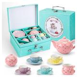 Tea Set Girls Porcelain Tea Set for Little Girls Tea Set for Little Girls Polka Dot Design and Colorful Color with for Boy and Gril Birthday Party Or Gift Life