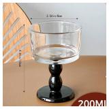 Riadyet Set of 2 Vintage Embossed Footed Glass Dessert Bowls Elegant and Durable Serveware for Ice Cream, Trifle, Salad, Candy, and Cake, Perfect for Home, Parties, and Weddings (Black)