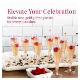 Prestee 24 Piece Plastic Champagne Flutes - 4.5 oz Plastic Wine Glasses with Rose Gold Glitter - Cocktail Glasses for Parties - Party Supplies for Mimosa Bar, Wedding, Shower Party and New Years Eve