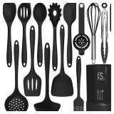 AOTHOD Silicone Cooking Utensils Set - 446°F Heat Resistant Kitchen Utensils,Turner Tongs,Spatula,Spoon,Brush,Whisk,Kitchen Utensil Gadgets Tools Set for Nonstick Cookware,Dishwasher Safe (BPA Free)