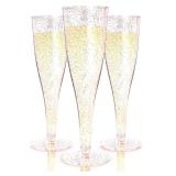 Prestee 24 Piece Plastic Champagne Flutes - 4.5 oz Plastic Wine Glasses with Rose Gold Glitter - Cocktail Glasses for Parties - Party Supplies for Mimosa Bar, Wedding, Shower Party and New Years Eve