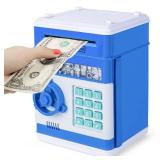 Refasy Safe Piggy Bank for Kids, Money Bank Electronic Piggy Banks ATM Bank Money Safe for Kids, Password Coin Cash Bank for Boys Bank Toys Birthday Gift for Boys Girls Age 3 4 5 6 7+ Year Old (Blue)