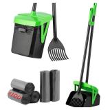 FUSBUNTY Pooper Scooper Swivel Bin & Rake with 100 Waste Bags, Dog Pooper Scooper with Bag Attachment for Large Medium Small Dogs, Poop Scooper with Lid for Lawn Yard Dog Kennel
