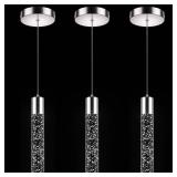 Esfos Pendant Lights Kitchen Island, 6500K Modern Kitchen Island Lights Brushed Nickel, 3 Pack Ceiling Lighting Fixtures with Crystal Bubble, Integrated LED Hanging Light for Dining Room Restaurant