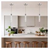 Esfos Pendant Lights Kitchen Island, 6500K Modern Kitchen Island Lights Brushed Nickel, 3 Pack Ceiling Lighting Fixtures with Crystal Bubble, Integrated LED Hanging Light for Dining Room Restaurant