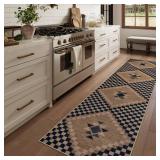 LIVEBOX Easy Jute Runner Rugs for Hallway 2x10, Non Slip Washable Rug Runner, Checkered Extra Long Rugs for Hallways, Ultra Thin Farmhouse Kitchen Rug for Hardwood Floor
