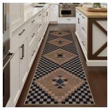 LIVEBOX Easy Jute Runner Rugs for Hallway 2x10, Non Slip Washable Rug Runner, Checkered Extra Long Rugs for Hallways, Ultra Thin Farmhouse Kitchen Rug for Hardwood Floor