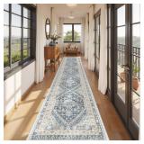 Restydon Hallway Runner Rug 2x12, Extra Long Washable Runner Rugs with Rubber Backing, Non Slip Runner, Vintage Rug Runners for Kitchen Laundry Room Entryway (Blue/Beige,2