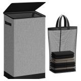SOLEDI Laundry Hamper with Lid 100L Large & Tall Collapsible Laundry Basket, Clothes Hamper with Bag Removable Easy to Carry, Dirty Hampers for Bedroom, Bathroom, Dorm, College, Grey