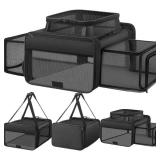 Top and 2 Sides Expandable Large Cat Carrier 18x13.5x9.5, TSA Airline Approved Dog Carriers for Large Dogs, Soft-Sided Pet Carrier with Self-Locking Zippers for Kitten,Rabbit, Puppy, Guinea Pig Black