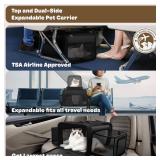 Top and 2 Sides Expandable Large Cat Carrier 18x13.5x9.5, TSA Airline Approved Dog Carriers for Large Dogs, Soft-Sided Pet Carrier with Self-Locking Zippers for Kitten,Rabbit, Puppy, Guinea Pig Black
