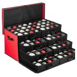 ZOBER Christmas Ornament Storage Box - Stores 128 3\" Ornaments with Drawer Style Trays - Tear Proof 600D Oxford Fabric - Ornament Organizer Storage Box, Durable Christmas Containers Holder - Red