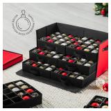 ZOBER Christmas Ornament Storage Box - Stores 128 3\" Ornaments with Drawer Style Trays - Tear Proof 600D Oxford Fabric - Ornament Organizer Storage Box, Durable Christmas Containers Holder - Red