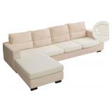 TOPYUMH Water Repellent L Shaped Couch Covers 4 Pieces Sofa Seat Cushion Slipcovers, Stretch Separete Chaise Lounge Cover for Dogs Pets (3 Seater+Chaise, Cream White)
