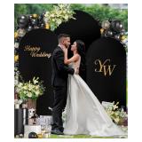 Hemmotop Black Arch Backdrop Cover, Set of 3 (7.2/6.6/6 ft) Wedding Arched Stand Cover, Spandex Arch Covers Stretchy Backdrop for Birthday Party, Baby Shower, Graduation, Decoration, 3 Pieces
