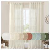 LAMIT Natural Ivory Semi Sheer Linen Curtains 84 inch Long, Cream White Light Filtering Living Room Panels Back Tab and Rod Pocket Neutral Drapes for Bedroom/Farmhouse, 2 Panels, 52 x 84 Inch