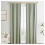 Joywell 100% Blackout Linen Curtains 84 Inch Long for Bedroom 2 Panels Black Out Curtain Room Darkening Drapes for Dining Room Window Back Tab Hook Belt Rod Pocket,52 x 84,Mist Sage
