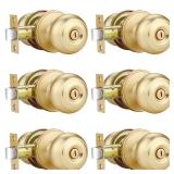EHOMEWARE 6 Pack Gold Door Knobs Interior, Bedroom Door Knobs with Lock, Keyless Privacy Door Knob for Bathroom, Reversible for Left/Right Handed Doors, Satin Brass Finish