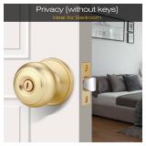 EHOMEWARE 6 Pack Gold Door Knobs Interior, Bedroom Door Knobs with Lock, Keyless Privacy Door Knob for Bathroom, Reversible for Left/Right Handed Doors, Satin Brass Finish