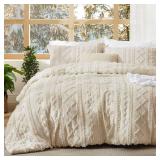 Bedsure Tufted Boho Comforter Set California King Size - Beige Boho Bed Set, GentleSoft 3 Pieces Farmhouse Shabby Chic Embroidery Bedding, Gifts for Woman, Soft Jacquard Comforter for All Seasons