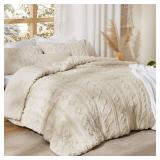 Bedsure Tufted Boho Comforter Set California King Size - Beige Boho Bed Set, GentleSoft 3 Pieces Farmhouse Shabby Chic Embroidery Bedding, Gifts for Woman, Soft Jacquard Comforter for All Seasons